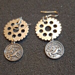 Capricorn Zodiac Silver-Tone Drop Earrings